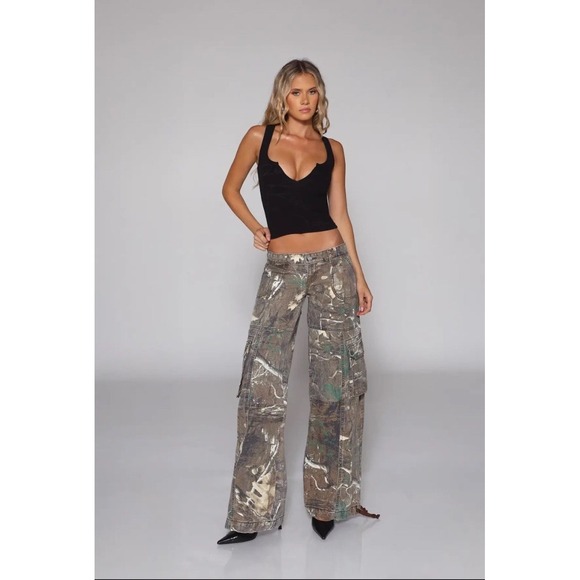 REVICE Pants - Revice Amelia Pant Oakland Camo Low Rise Relaxed 29 Y2K Ballon NWT NEW abstract